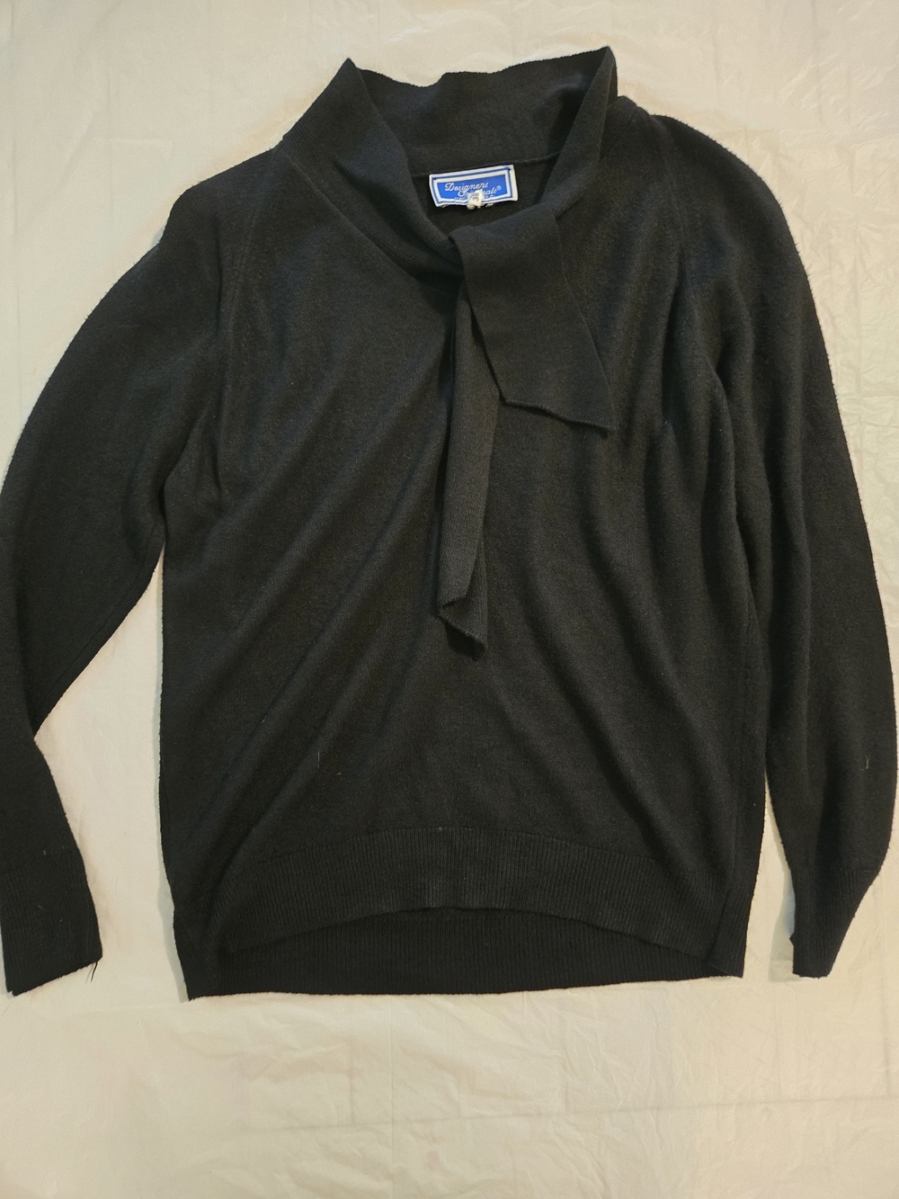 Vintage Designers Originals Black Bow Tie Sweater USA Made Size 38